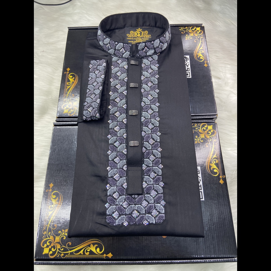 (Code-5)-এক্সক্লুসিভ শ্যানেল এম্ব্রয়ডারি ও সিকোয়েন্স কটন পাঞ্জাবি