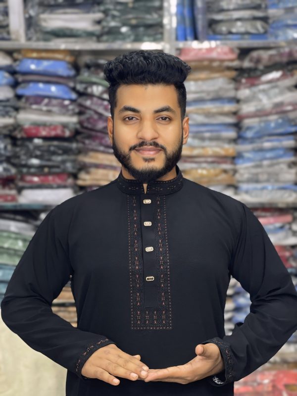 (Code-LM-57 ) China Zaffron Stitch Cotton Panjabi - Image 1