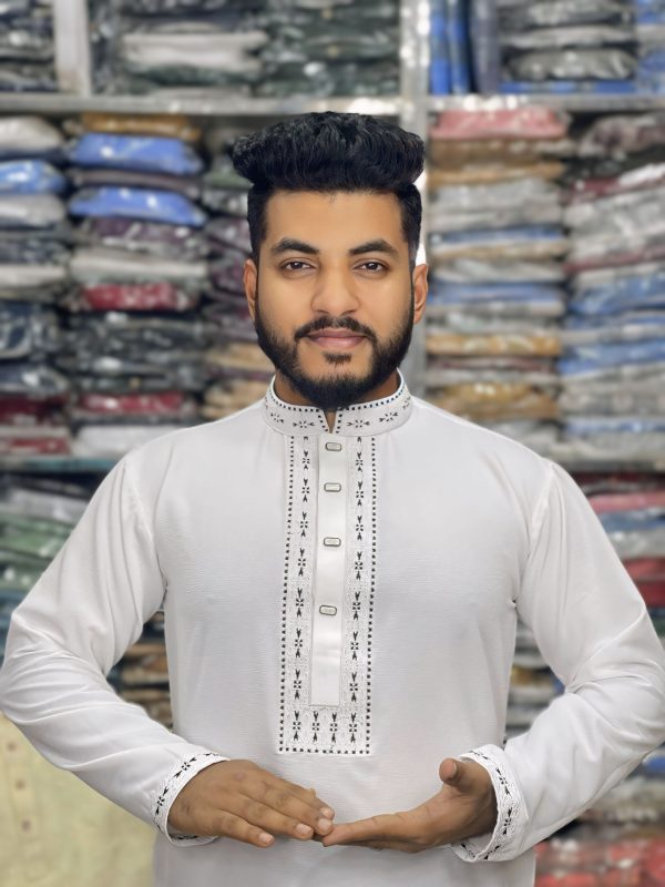 (Code-LM-58 ) China Zaffron Stitch Cotton Panjabi - Image 1