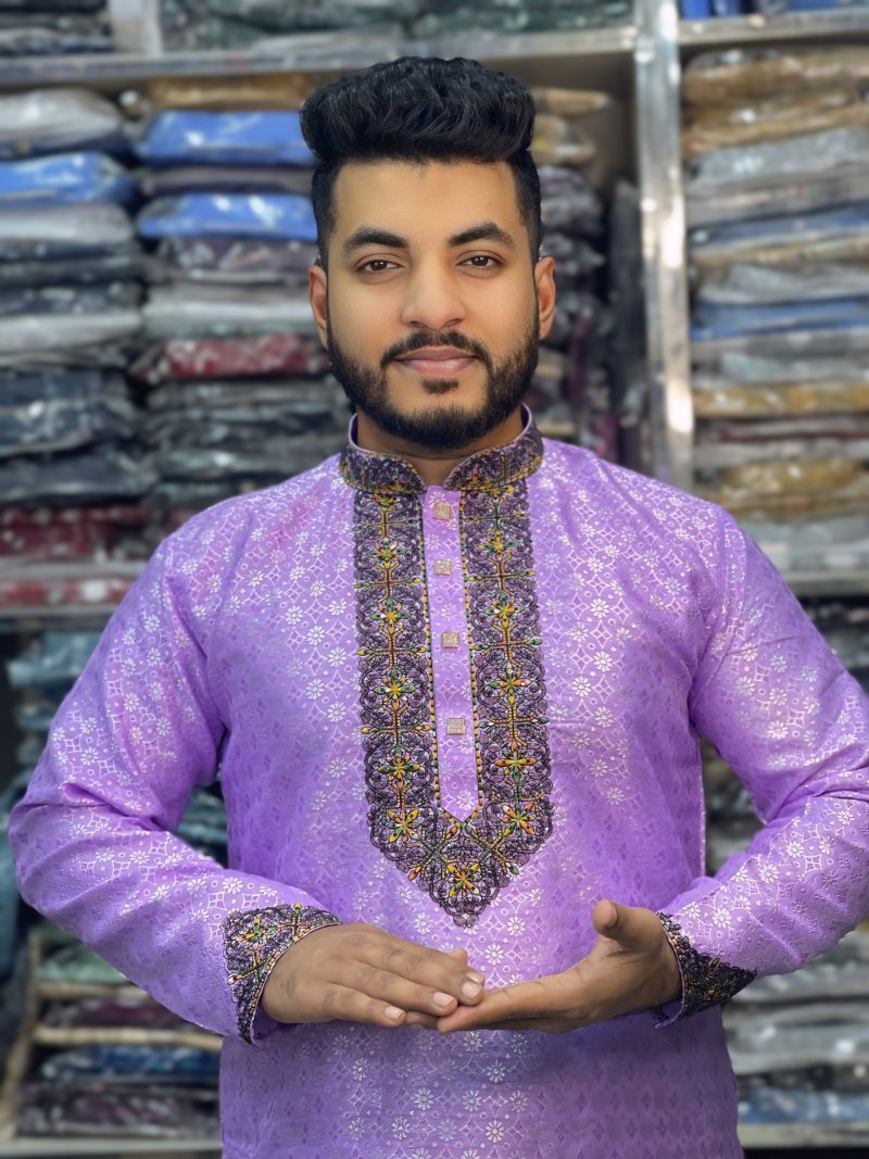 (Code-711) ইম্পোর্টেড কাতান সিকোয়েন্স এমব্রয়ডারি পার্টি পাঞ্জাবি