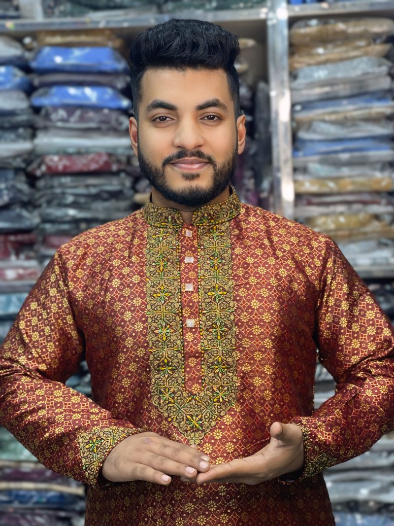 (Code-714) ইম্পোর্টেড কাতান সিকোয়েন্স এমব্রয়ডারি পার্টি পাঞ্জাবি