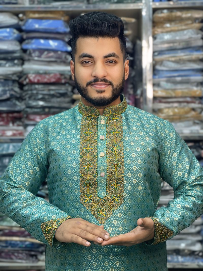 (Code-715) ইম্পোর্টেড কাতান সিকোয়েন্স এমব্রয়ডারি পার্টি পাঞ্জাবি