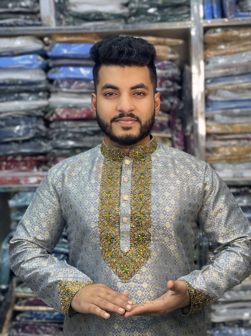 (Code-716) ইম্পোর্টেড কাতান সিকোয়েন্স এমব্রয়ডারি পার্টি পাঞ্জাবি