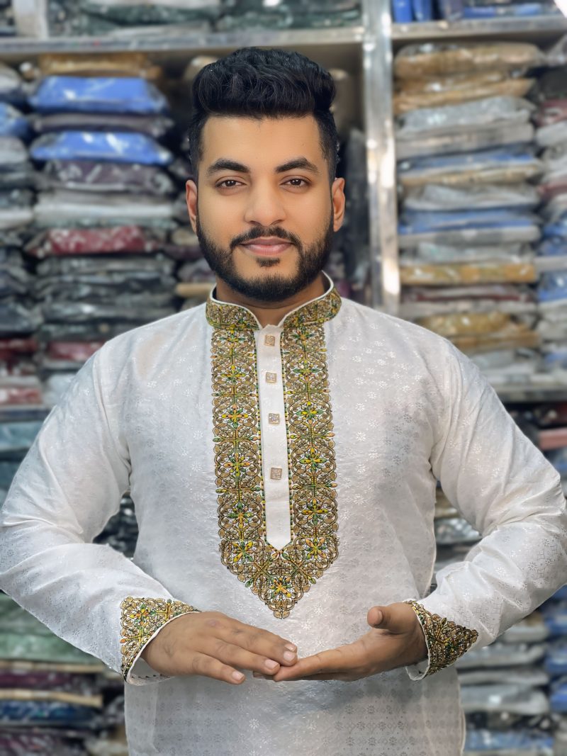 (Code-717) ইম্পোর্টেড কাতান সিকোয়েন্স এমব্রয়ডারি পার্টি পাঞ্জাবি