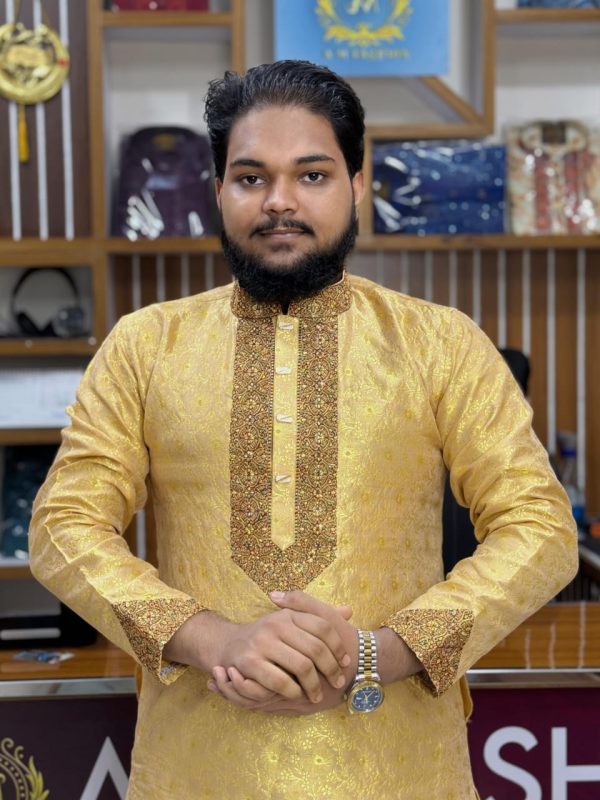 (Code-726) ইমপোর্টেড লাক্সারি কাতান এমব্রয়ডারি পাঞ্জাবি - Image 1