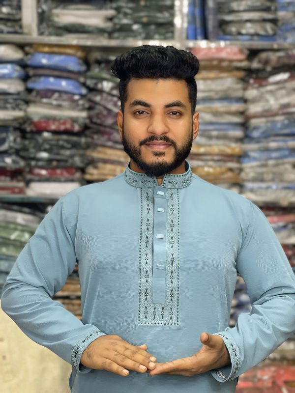 (Code-LM-55 ) China Zaffron Stitch Cotton Panjabi - Image 1