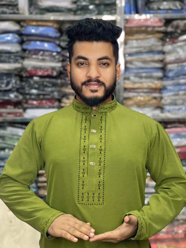 (Code-LM-56 ) China Zaffron Stitch Cotton Panjabi - Image 1