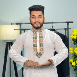 প্রিমিয়াম মাঙ্গলাম ধুতি কটন এমব্রয়ডারি পাঞ্জাবি (CODE: 301)